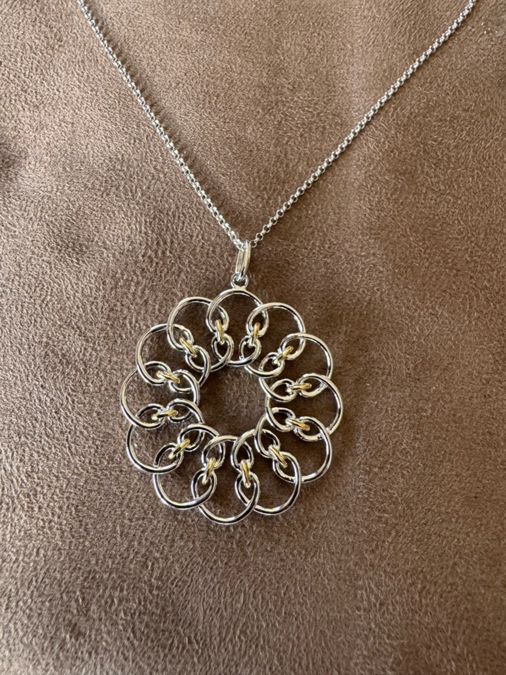 Elle Two-Tone Silver and Gold Floral Loop Pendant Necklace